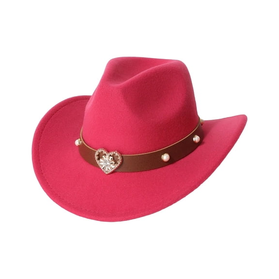 Classic Kids Cowboy Hat Wide Brim Heart Embellishment Festival Jazz Events Western Style Headwear