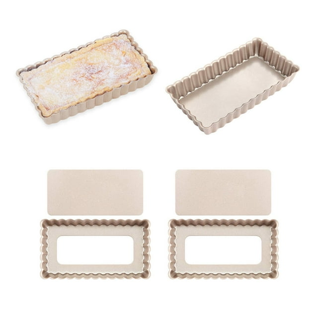 4-Pack Rectangular Non-Stick Mini Size Removable Loose Base Quiche Tart Pie Pan, Fruit Tart Molds