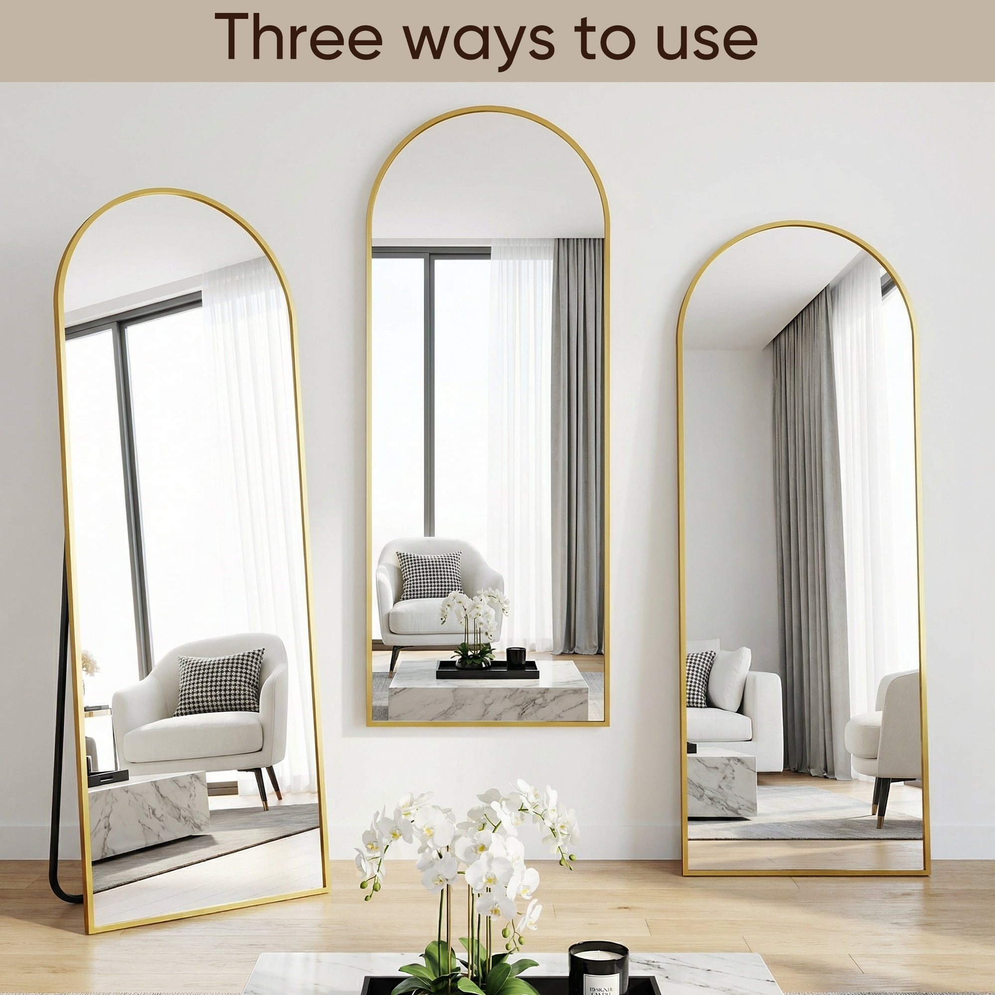 CuteDAY 58"x 18" Full Length Mirror Arched Standing Floor Mirror Full Body Mirror, Gold