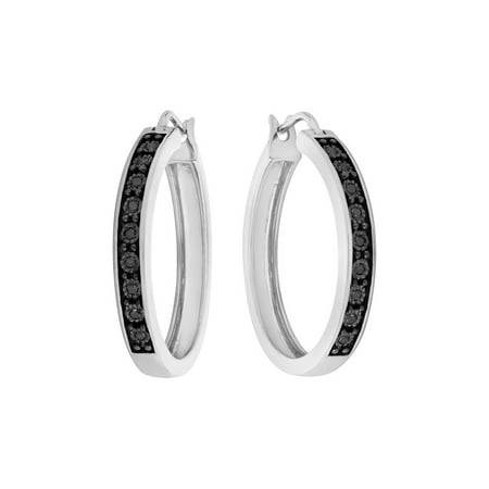 Enhanced Black Diamond Hoop Earrings 1 12 Carat Ctw In Enhanced Black Diamond Hoop Earrings 1 12 Carat Ctw In