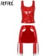 thumbnail image 2 of Conjunto de lencería de charol con efecto mojado para mujer, camiseta sin mangas con cuello en U y cremallera, falda con liga de cintura alta, disfraz para fiesta en club, 2 of 5