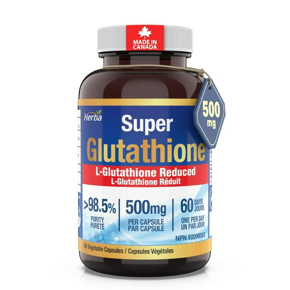 Herba Glutathione Supplement 500 mg - 60 Vegetable Capsules | L-Glutathione Reduced Active Form | Glutathione 500mg Capsule Promotes Vitality, Anti-Aging, and Immune System Function
