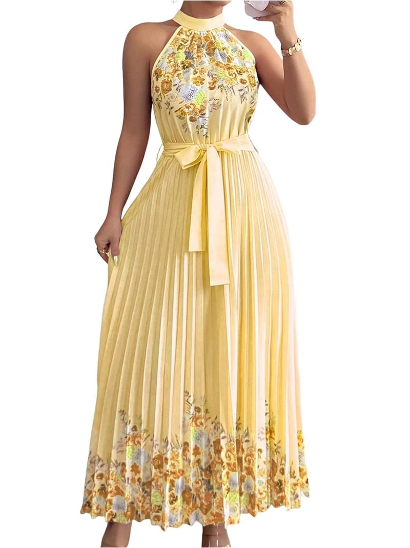 classy yellow dress Sleeveless Prom Dress,Wedding Guest Dress,Yellow Maxi Dr  Simplepromdress Floor length Stamzod Summer Dresses for Women