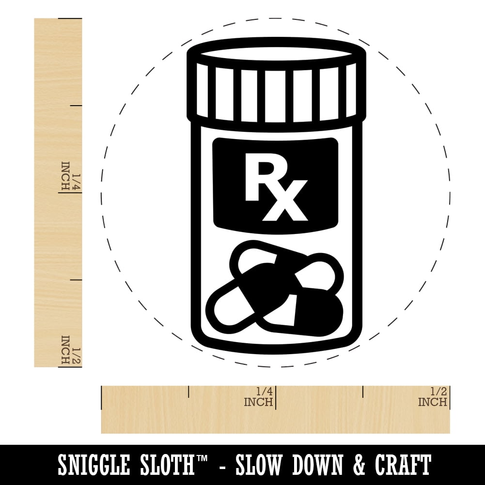 Prescription Pill Bottle Medicine Self-Inking Rubber Stamp Ink Stamper - Dry Pad (No Ink) - Mini 1/2 Inch