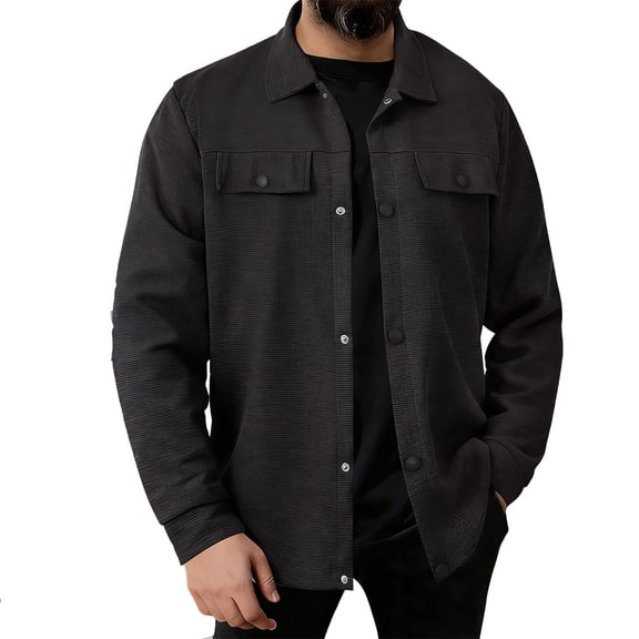 Abomasnow Men's Polar Fleece Shacket Long Sleeve Casual Snap Button Shirt Jacket with Pockets S-3XL