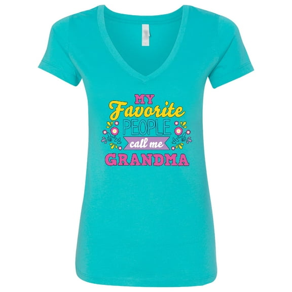 Inktastic My Favorite People Call Me Grandma with Flowers Women's V-Neck T-Shirt