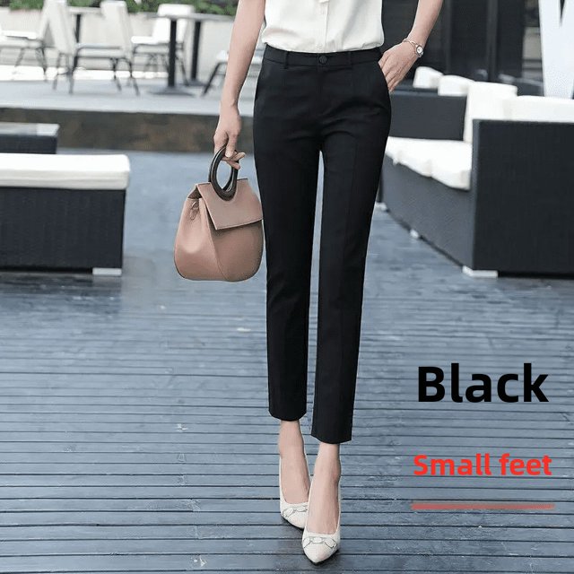 Pantalones de mujer de nueve puntos con pierna recta y cintura alta, ajustados y gruesos, para trabajo en hoteles, color negro