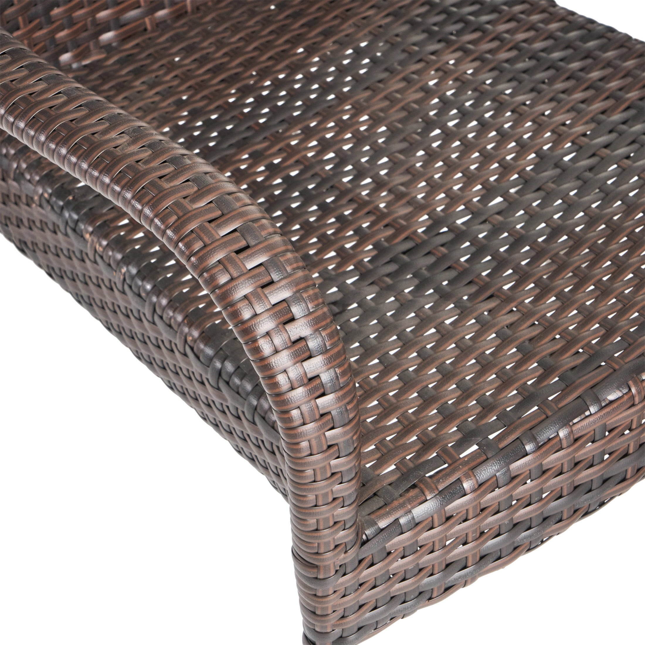 Christopher Knight Home PE Wicker Stackable Outdoor Dining Chairs, Iron Frame Patio Chairs, Brown, Set of 2