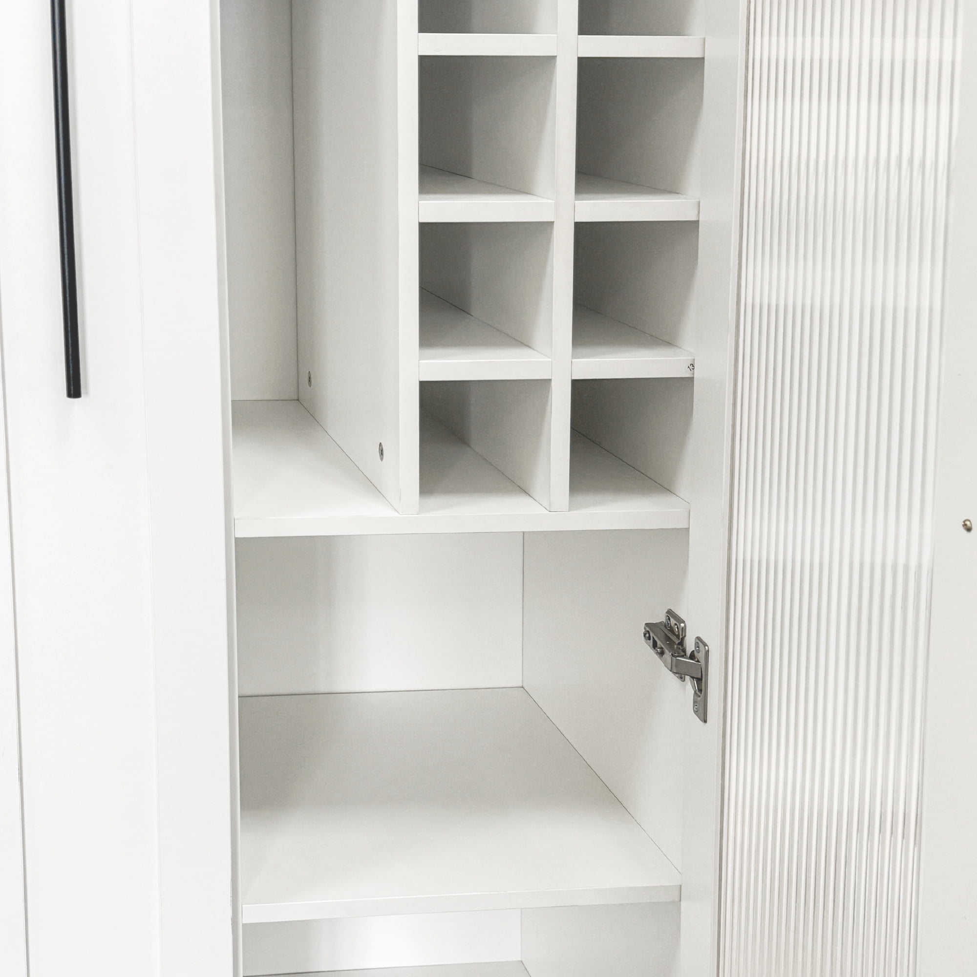 Mintazer 70.87" Slim Farmhouse Kithen Pantry Cabinet with Pull-out Storage Shelves, Freestanding Kichen Cupboard with 2 Doors,Wine Organizer for Dining Room, Living Room, White