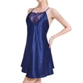 thumbnail image 4 of Defitshape Women's Short Nightgown Summer Lace Sleep Shirt Deep V Neck Mini Silk Pajama Dress Spaghetti Strap Sleepwear Nighties Chemise Soft Lightweight Dressing Gown Navy Blue XX-Large, 4 of 5