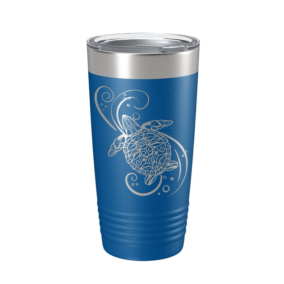 Sea Turtle Mandala Tumbler Travel Mug Insulated Laser Engraved Coffee Cup Turtle Zentangle Pattern Design Gift 20 oz Royal Blue