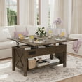 thumbnail image 3 of 42" Lift Top Coffee Table with Hidden Compartment & Storage Shelf，Center Table Converts to Dining Table，Rising Living Room Table Retro Central Table with Charge Station/USB Port, 3 of 8