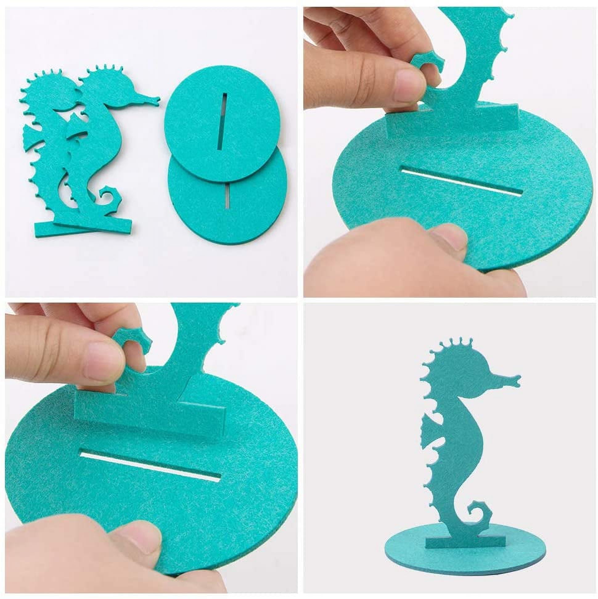 2Pcs Mermaid Party Decoration DIY Felt Table Centerpiece Under The Sea Baby  Shower Little Mermaid Girl Birthday Party Supplies (Teal Seahorse) 