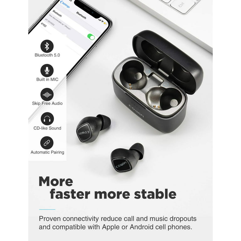 COWIN KY02 True Wireless Earbuds Bluetooth Wireless Headphones with  Microphone Bluetooth Earbuds Stereo Calls Extra Bass Touch Control 35H  Playtime