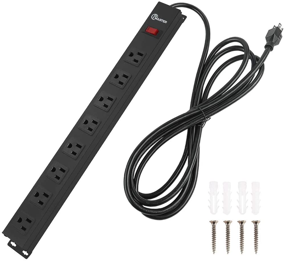8 Outlets Metal Power Strip Wall Mountable Power Outlet with Long