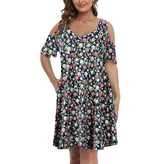 VEPKUL Women's Plus Size Dresses Casual A Line Flowy Swing Loose Dress with Pockets 4-NavyBlue_3X