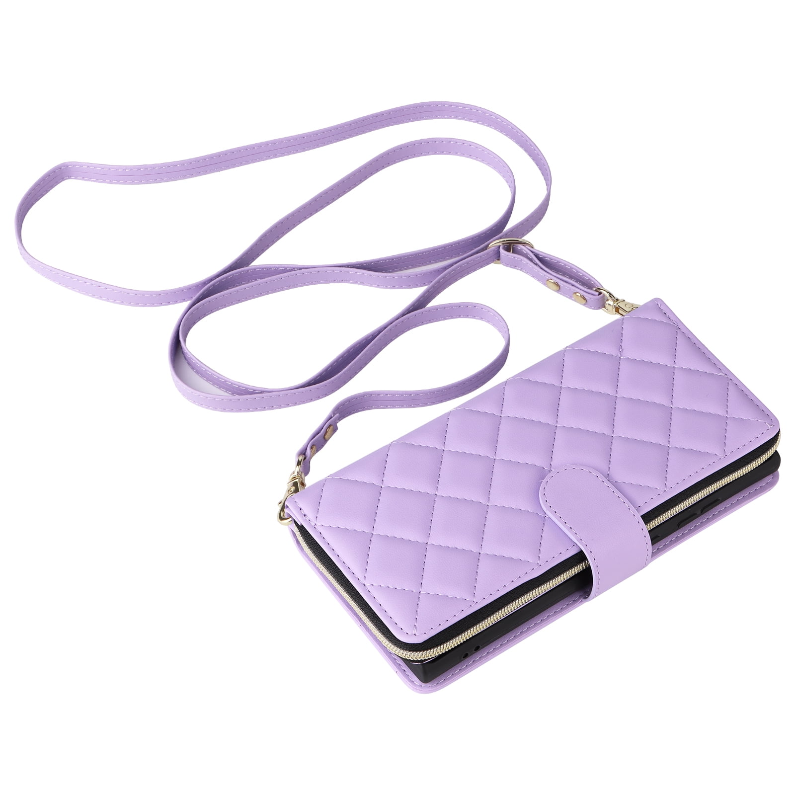 for Samsung Galaxy S24 Ultra Wallet Case, Multi-Functional Zipper Purse Case, with Flip Stand Card Holder PU Leather Phone Cover with Lanyard & Wrist Strap for Samsung Galaxy S24 Ultra, Purple