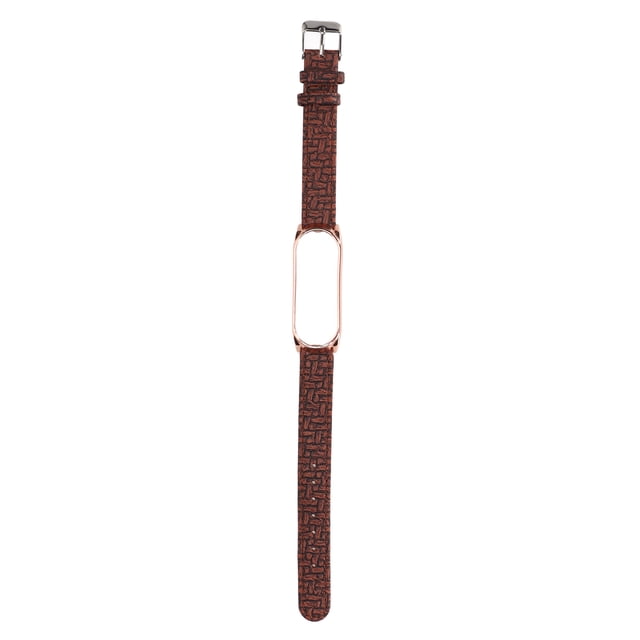 Pulsera inteligente con correa de cuero y carcasa de metal, antipérdida, compatible con Mi Band 6 y 5 NFC (marrón y dorado).