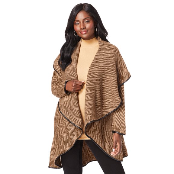 Jessica London Women's Plus Size Faux Leather-Trim Sweater