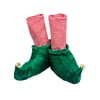 Holiday Spirit Green Plush Candy-Cane Striped Elf Slippers