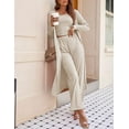 thumbnail image 3 of Oudiya Women's 3 Piece Knit Lounge Set Pajama Long Sleeve Cardigan Sleeveless Top Pants Sweatsuit S-XXL, 3 of 6