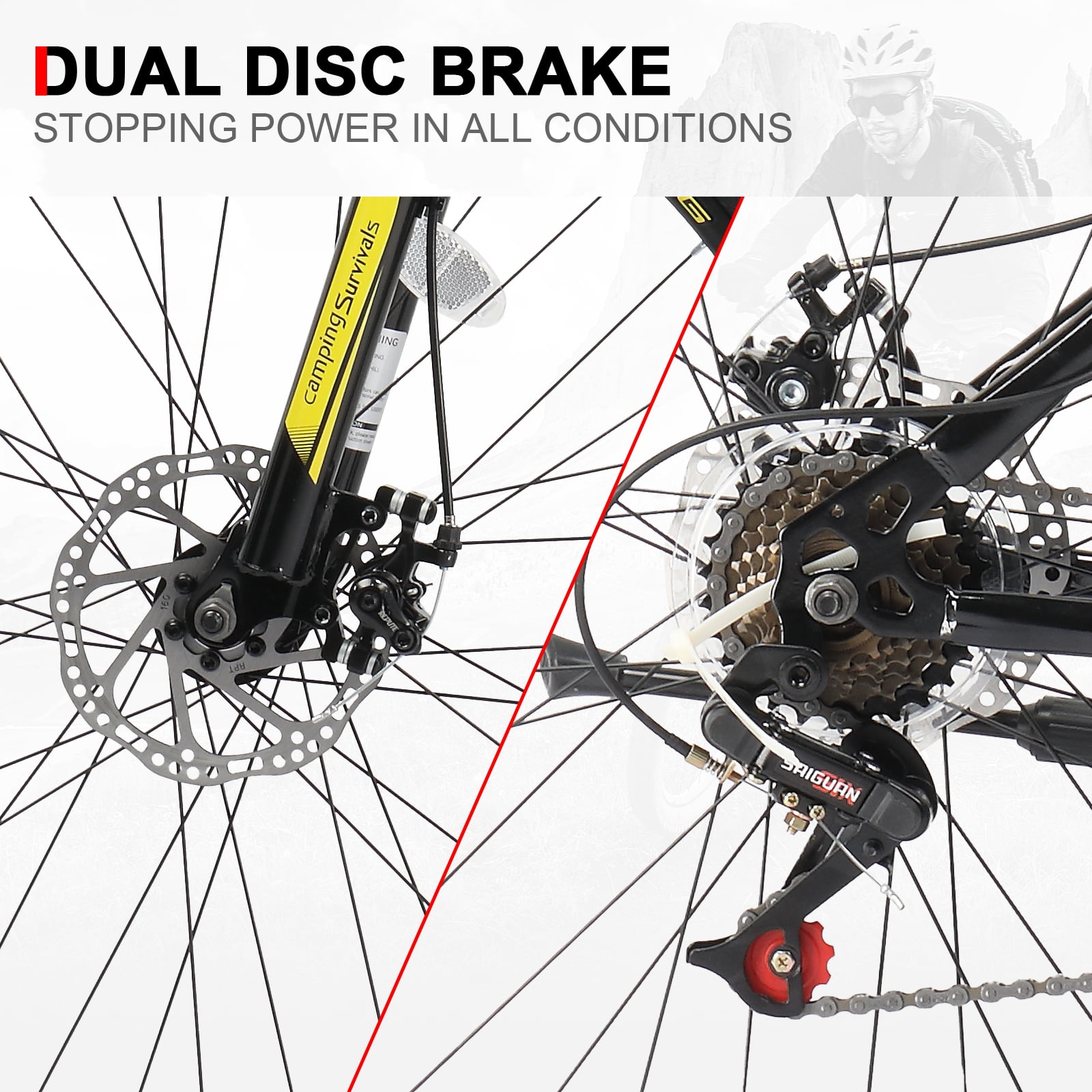 UBesGoo 27.5in Mountain Bike 21 Speed for Adult with Disc Brakes & Suspension, Black, Yellow