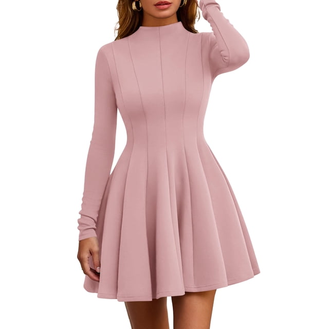 Vestido PRETTYGARDEN Elegante de Manga Larga Línea A Rosa Talla L