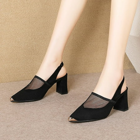 

Sandals Fashion Summer Women Sandals Pointed Toe Mid Heel Mesh Breathable Elastic Band Casual