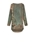 thumbnail image 5 of QUNYINEY Crew Neck Womens T Shirts Casual Long Sleeve Floral Green Tops Pullover Loose Drop Shoulder Irregular Hem T-Shirts, 5 of 5