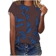 thumbnail image 1 of Pompotops T-Shirt Décontracté à Col Rond pour Femmes, Imprimé Floral, Manches Courtes, Mode Douce, Blouse Décontractée pour Femmes, 1 of 5