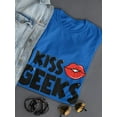 thumbnail image 3 of Kiss a Geek Lips Graphic Quote Women Royal Blue T-Shirt, Female x-Large, 3 of 4