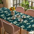 thumbnail image 3 of Green Summer Botanical Table Cloths for 8 Foot Rectangle Tables, Spring Floral Birds Farmhouse Patio Waterproof Elastic Fitted Tablecloths, Washable Rectangular Table Cover for Camping, 3 of 8