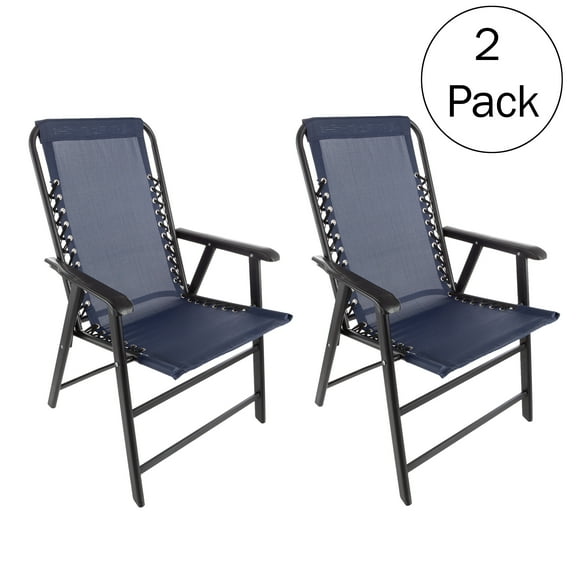 Pure Garden Portable Folding Camping Chairs with Textilene Fabric and Bungee Suspension, Navy, Set of 2