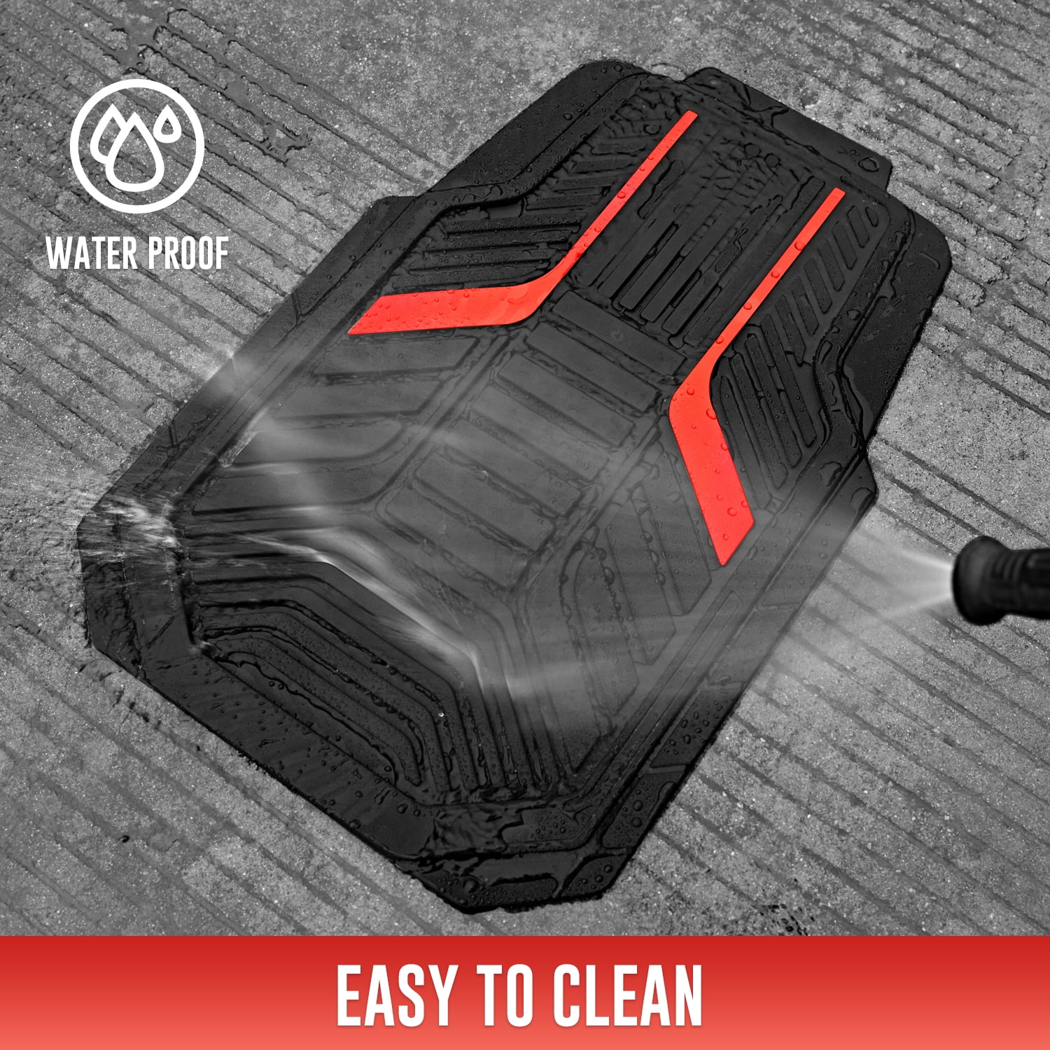 Road Comforts Heavy Duty Rubber Floor Mats Red Aluminum Film Car Mats Set, Front and Rear Car Mats