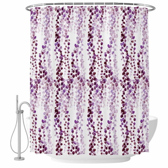 Purple Weeping Eucalyptus Shower Curtain, Waterproof Shower Curtains for Bathroom, Spring Summer Farmhouse Leaves Washable Fabric Bathtub Curtain Set Bath Decor with 12 Hooks Extra Long 72"x96"