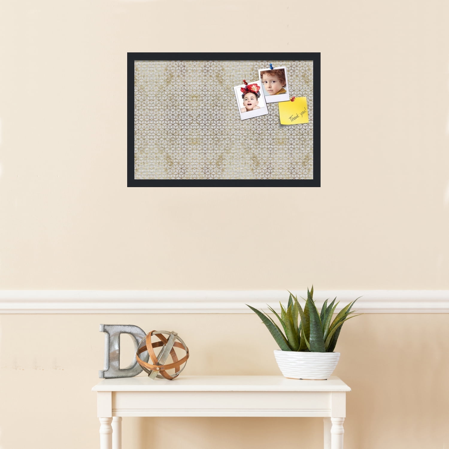PinPix 24x16 Custom Cork Bulletin Board Marble Hex White Poster Board Has a Fabric Style Canvas Finish, Framed in Marble Hex White, by ArtToFrames (PinPix-1883)