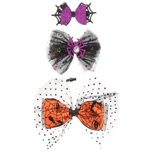 3pcs Bow Clips Halloween Bow Hair Clips Mesh Veil Barrettes Festival Accesorios para el cabello
