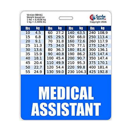 Medical Assistant Badge Buddy Horizontal wHeight & Weight conversion charts (Oversized, Blue)