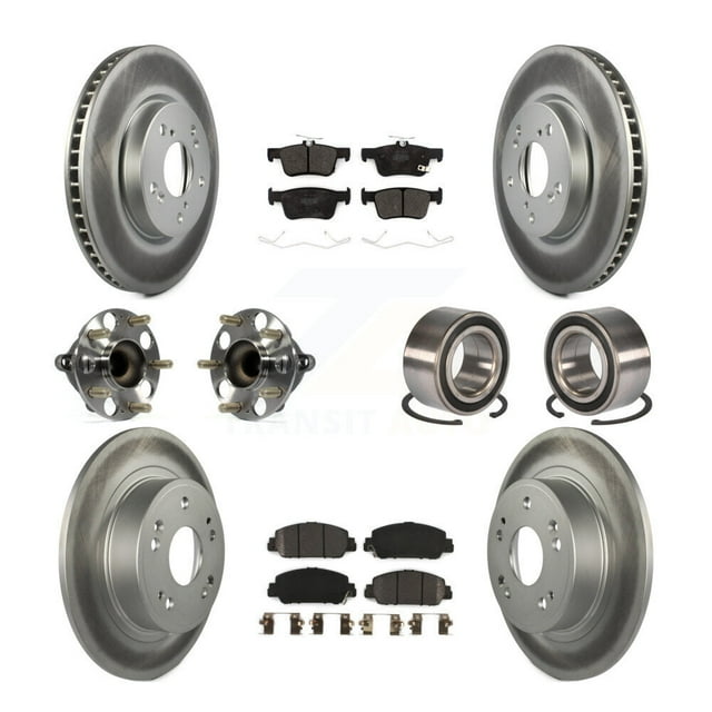 Transit Auto Roulements de Moyeu de Roue avant Arrière avec Rotors de Frein à Disque Enduits et Kit de Tampons Semi-Métalliques (10 Pcs) pour Voiture Honda Accord - Côté Gauche Droit (Conducteur Passager) KBB-124649