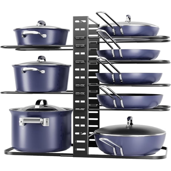 ORDORA 8-Tier Adjustable Pots and Pans Organizer Under Cabinet Fit for Lightweight Cookware