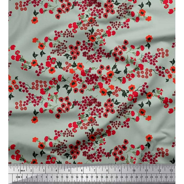 Soimoi Poly Georgette Fabric Leaves & Floral Artistic Print Fabric by The Yard 42 Inch Wide
