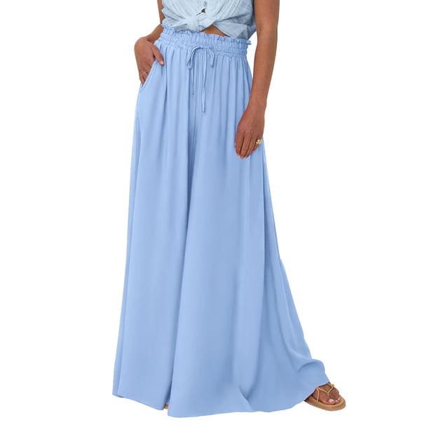 Pantalones PRETTYGARDEN 2025 Palazzo de Pierna Ancha Azul XXL