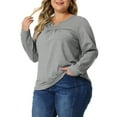 thumbnail image 4 of Unique Bargains Women's Plus Size Round Neck Long Sleeved T-Shirts Loose Tunic Blouses 1X Gray, 4 of 6