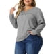 thumbnail image 4 of Blusas de mujer de tallas grandes Agnes Orinda, camisetas de manga larga con cuello acanalado y recogido, blusas sueltas y casuales, 4X gris, 4 of 6