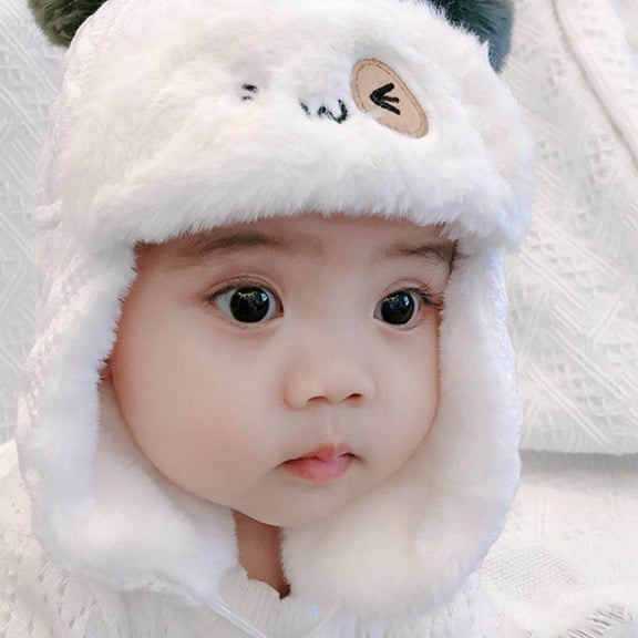 SEWCHICS Baby Winter Beanie Hat Soft Cotton Windproof Warm Cap for Newborns and Toddlers Daily Wear 1 Set