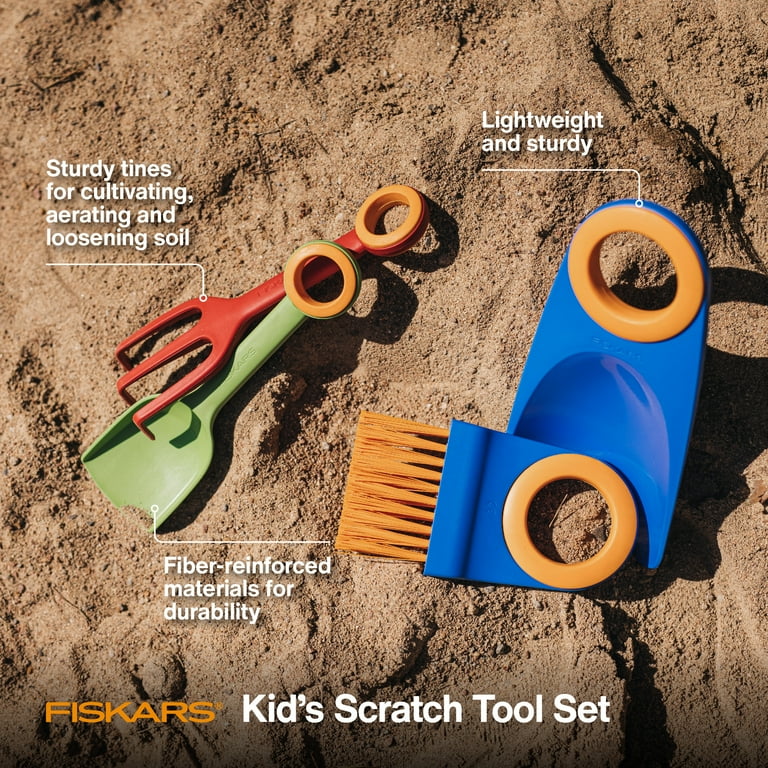 Fiskars Kids Scratch and Digging 4-Piece Outdoor Plastic Garden