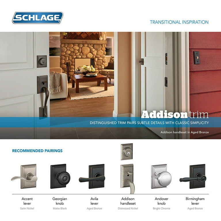 Schlage Addison Aged Bronze Single Cylinder Deadbolt with Birmingham Lever Door Handleset Schlage Addison Aged Bronze Single Cylinder Deadbolt with Birmingham Lever Door Handleset