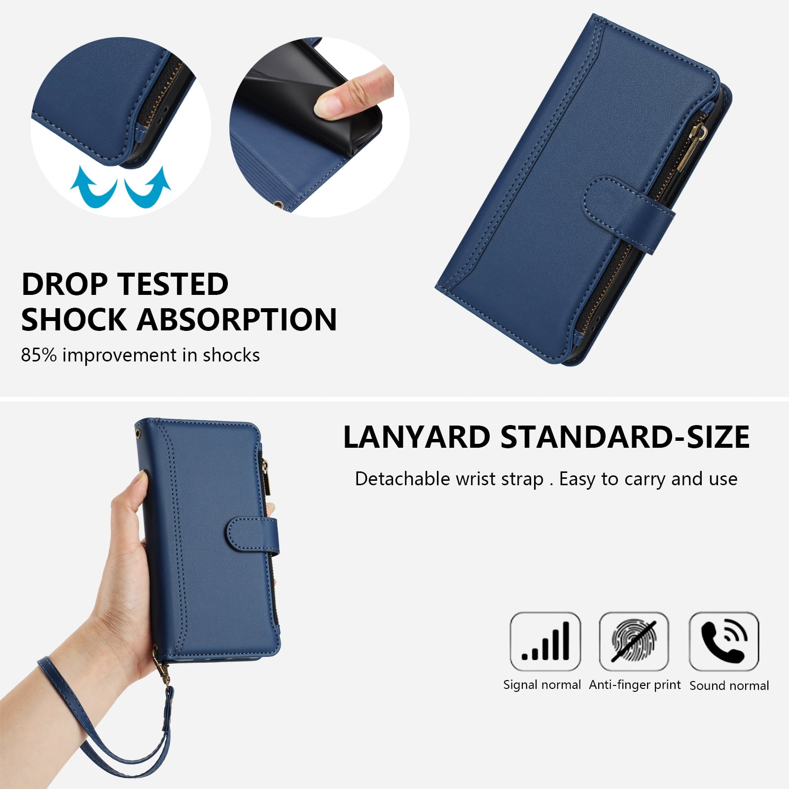 Case for TCL K23 Classic Leather Phone Case with Detachable Wrist Strap Zipper Pocket Card Holder Kickstand Support Wireless Charging Shockproof Cover