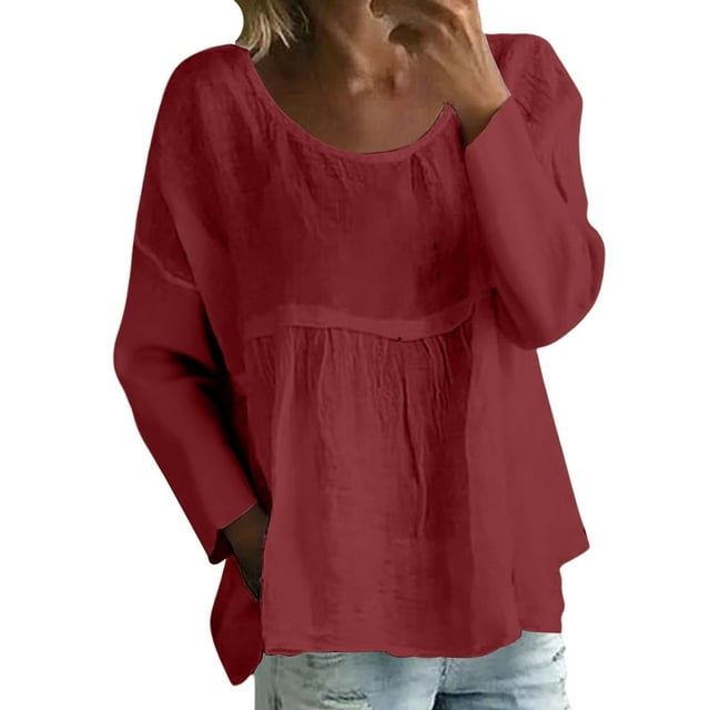 WZXFASHION T-shirt à Manches Longues Uni pour Femmes, Coupe Ample, Grande Taille, T-shirt à Manches Longues, Soldes d'Été, Liquidation, T-shirt à Manches Longues pour Femmes