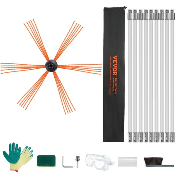 VEVOR 30 Feet Chimney Sweep Kit, w/ 9 Reinforced Nylon Flexible Rods, Ergonomic Chimney Cleaning Brush, 360-Degree Brush Chimney Cleaner, Rich Accessories for Fireplace Flue Home Use Fits most Pipes